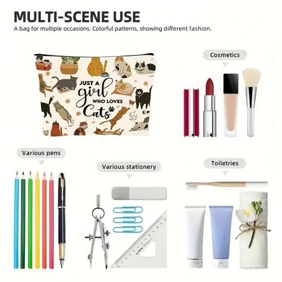 Cat Lover Cosmetic Bag “Just a Girl Who Loves Cats” - NEW - Picture 3 of 3